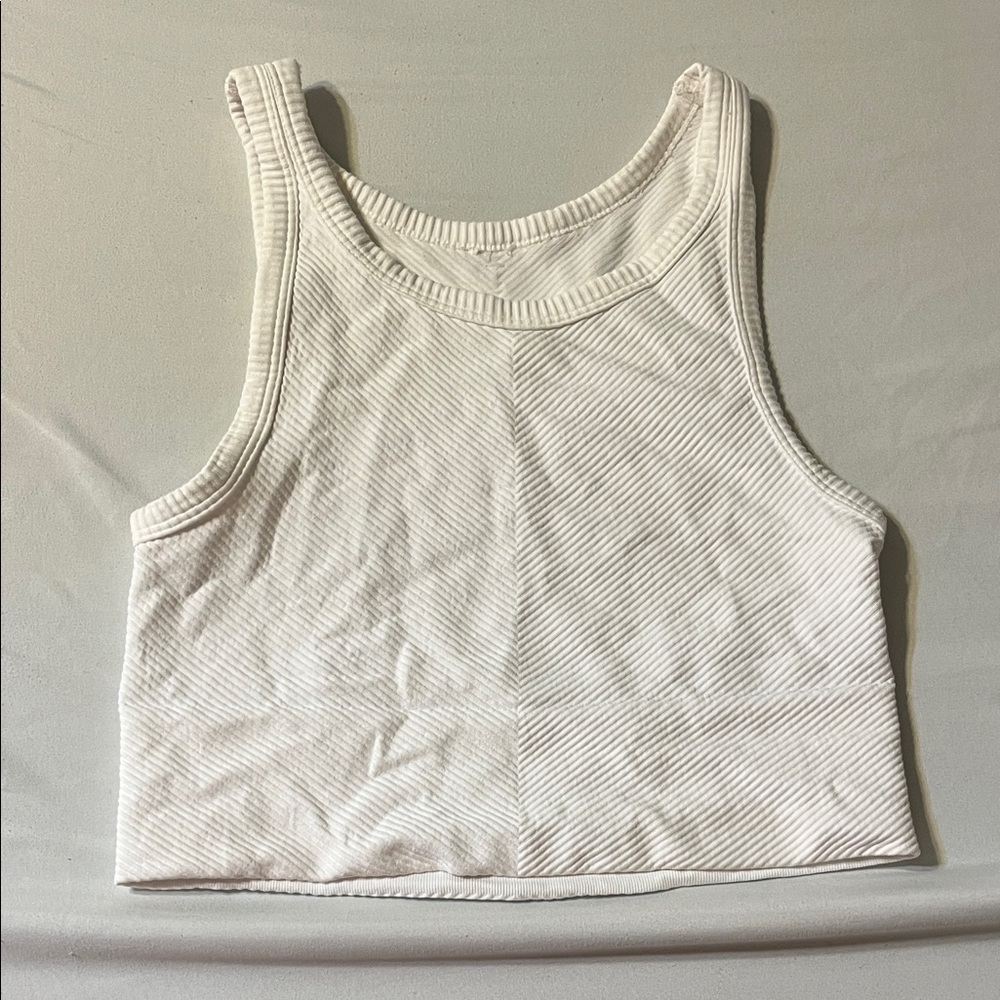 White Ribbed Cropped Tank Top